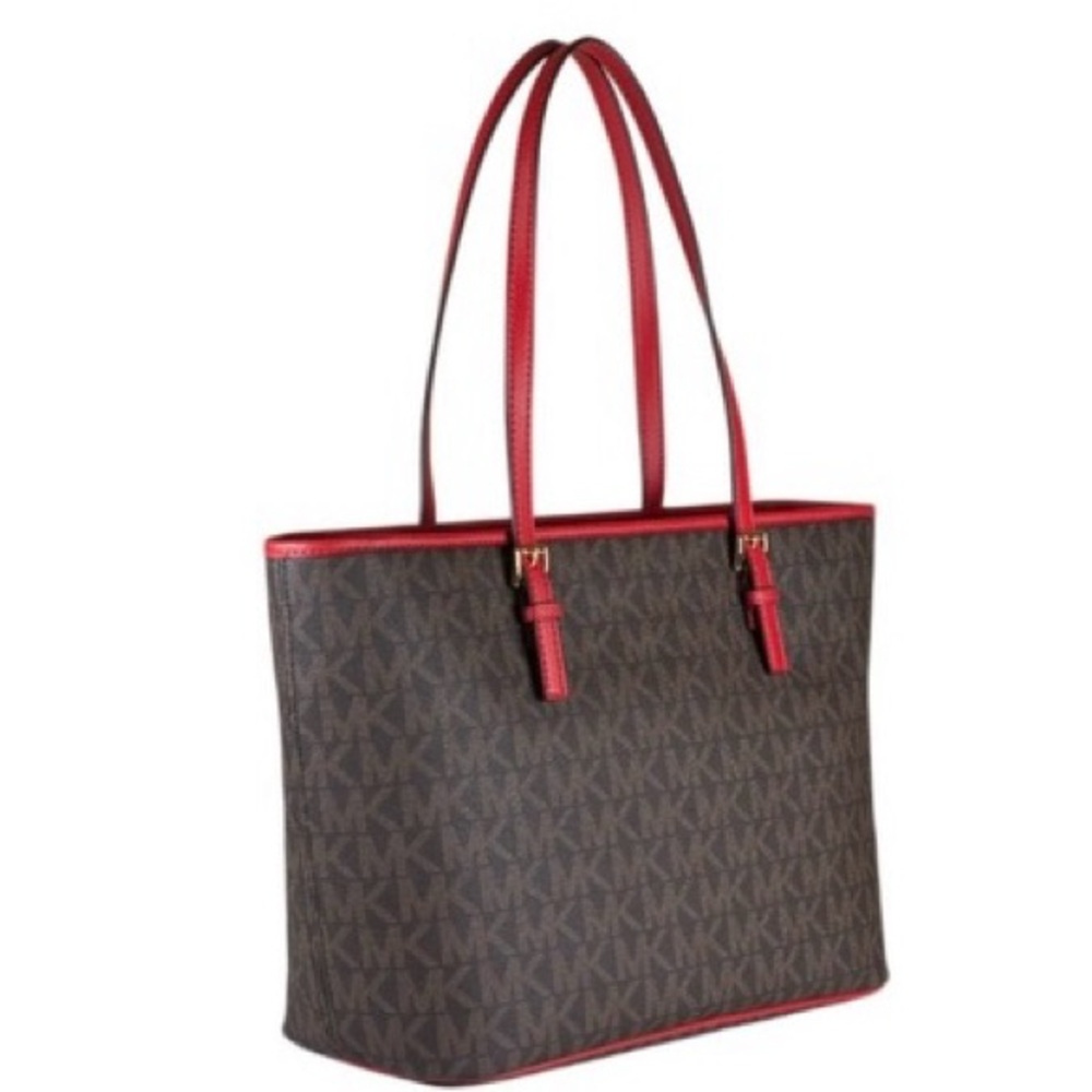 Michael Kors Red and Brown Monogram Tote